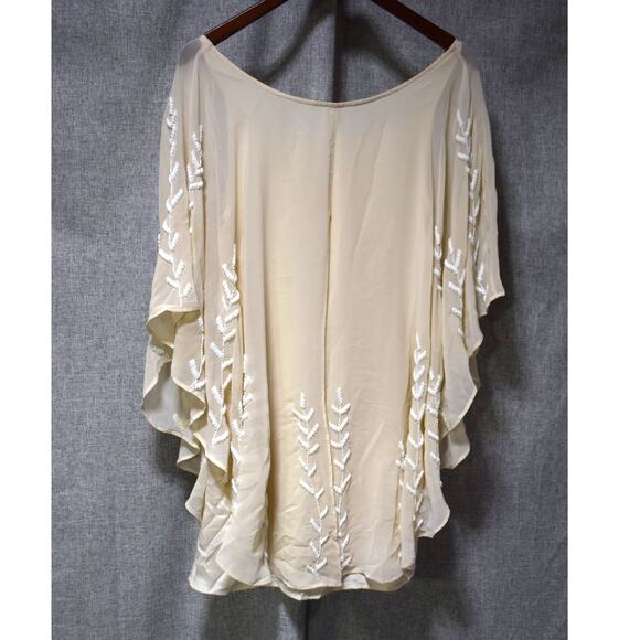 Free People Cream Embroidered Chiffon Poncho Blouse Size S - Picture 4 of 4
